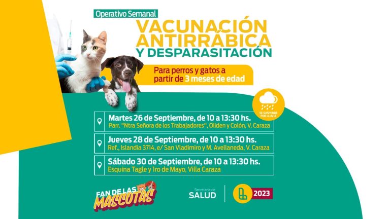 Nuevos operativos de vacunación antirrábica y desparasitación en Villa Caraza