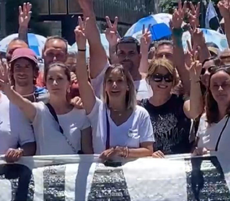 Malena Galmarini encabeza una columna en la movilización por el paro general
