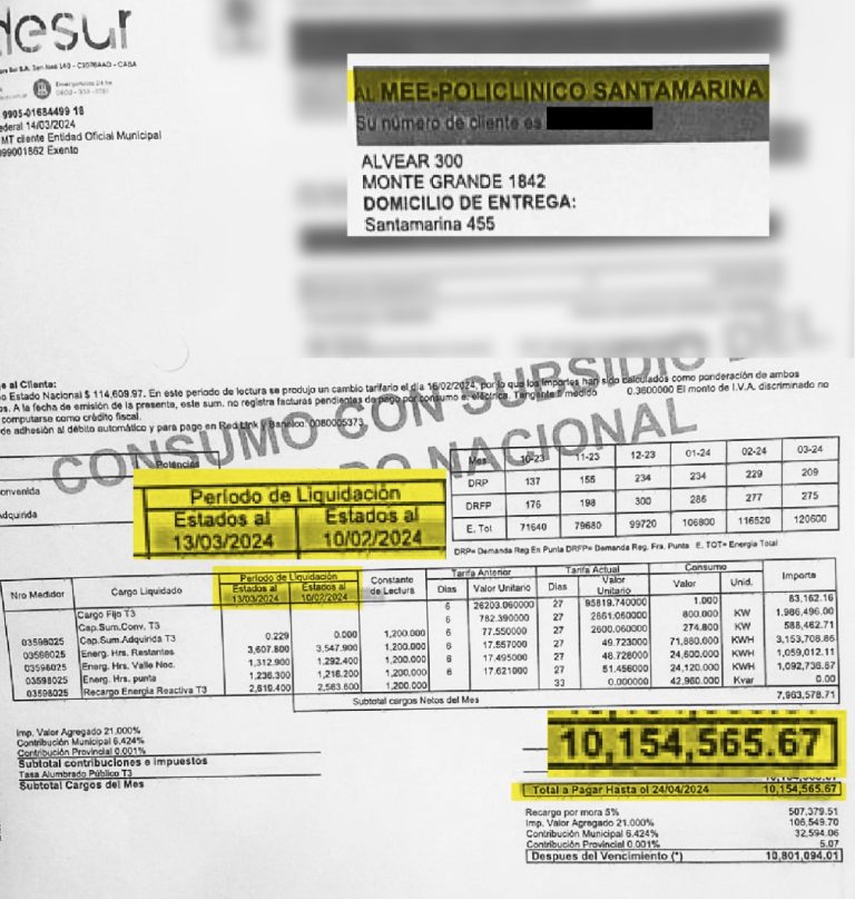 10 millones de pesos, la boleta de luz al Hospital Santamarina